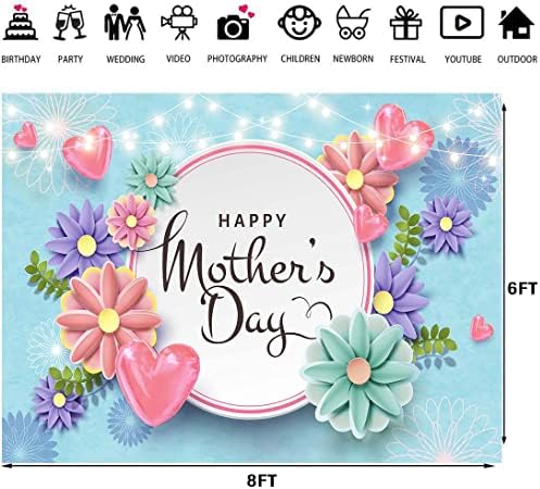 Feliz dia das mães, cenário 8x6ft I Love Mom azul Sweet Love Love Paper Flower Photography Background For Women Vovó