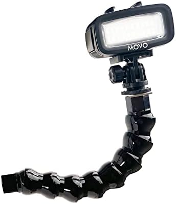 MOVO LED -WPT LED -WPT LIVRE VÍDEO DE VÍDEO DE LED RECARGELECIDO com extensão flexível de braço - luz de vídeo à prova d'água - perfeita para vlogging de viagem, mergulho, mergulho, snorkel, esportes