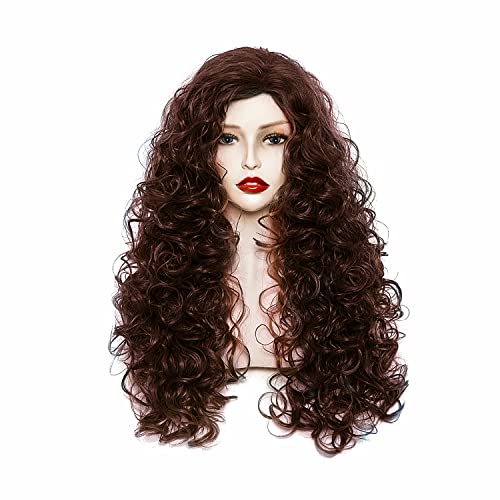 Perucas onduladas de longa duração 28 polegadas naturais marrom escuro escuro peruca de cabelo cacheado para mulheres ou cosplay