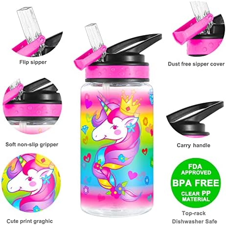 Tune Home Tune Botthe de água fofa para crianças meninos meninos, BPA Free & Sturdy Print & Leak Proof Flip Straw & Carry