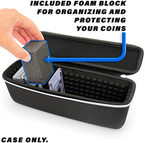 Casematix Caixa de armazenamento de moedas graduadas com casca dura com coin de moedas acolchoado resistente a arranhões compatíveis