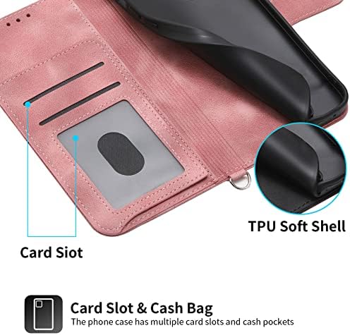 Caixa da carteira Guvaa para iPhone 14/14 Pro/14 Plus/14 Pro Max, capa de couro PU, dobrável em slots de cartão construído e pulseira, caixa magnética protetora, vermelho, 14 6,1 ''
