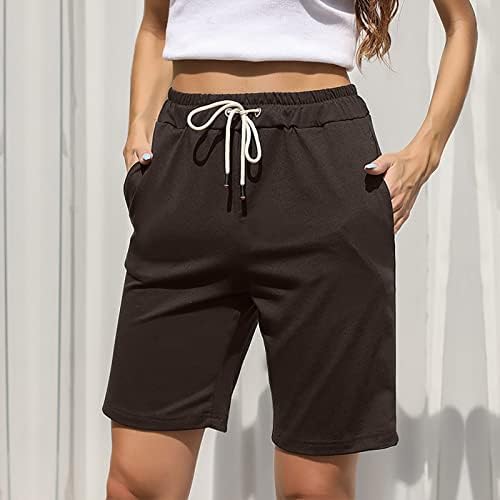 Shorts para feminino macio confortário ativo lounge shorts de cores puras com bolsos e cordas de cordão curto shorts casuais de verão