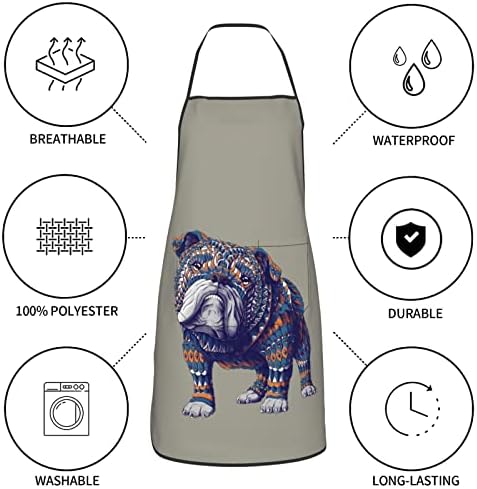 Yuyuy inglês bulldog avental travesso à prova d'água desenho de criação de aventais com bolsos BIB ajustável Pinafore