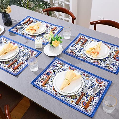 CUNHILL DINING MEBLE PLICEMATS CONJUNTO DE 6 TAQUE DE LINHA DE LORNO DE CLOGON Não deslizam tapetes de mesa laváveis ​​Placemats