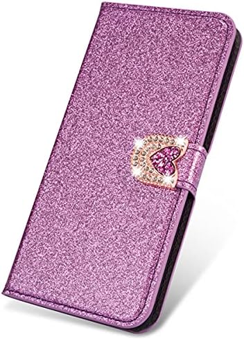 Caixa da carteira xyx para Samsung Galaxy A51 5G, bling glitter vermelho amor diamante fivela lança caça -lúcia de luxo feminino capa - roxo