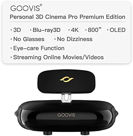 Exibição do Goovis Pro AMOLED, Blu-ray 2d / 3d óculos hmd suporta filmes 3D 3D 4K, Netflix Prime Video Hulu Apple TV+ YouTube Filmes de vídeo compatível com PS5 e consoles de jogos HDMI Connectable