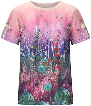 Blouses casuais para mulheres de verão outono de manga curta Crew pescoço floral impressão tampo tamis trem camisetas adolescentes 2023 roupas j7