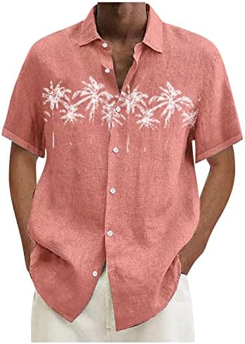 Camisas florais havaianas masculinas Botão de linho de algodão camisetas de praia tropicais