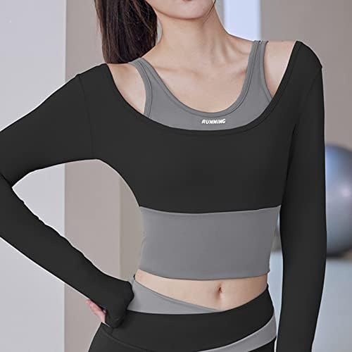 Tops de colheita de ioga femininos Fake Two Pieces Slim Fit Slave Longa Camisas de Treino para Mulheres Estupilas Quick Dry Gym Athletic