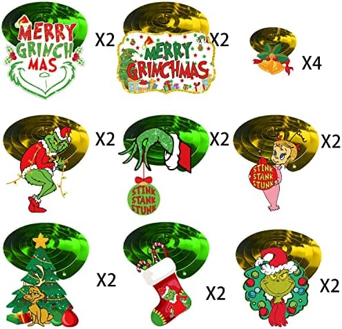 36pcs Decorações de monstros verdes Christmas pendurados redemoinhos, decorações de festas de monstro verdes sem diabos,
