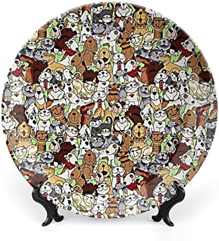 Word Dogs Cats Bone China personalizada Placas decorativas de cerâmica personalizadas Placas redondas em casa com suporte de exibição 6 polegadas