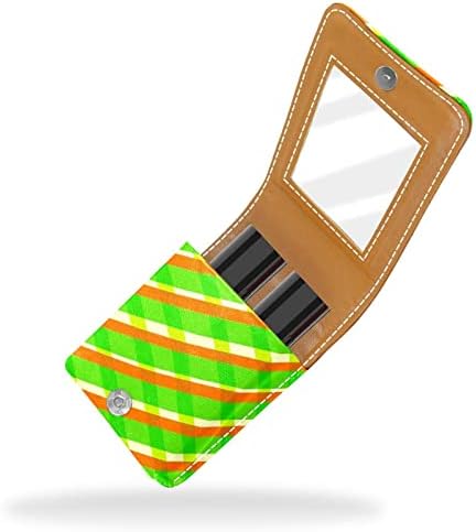 Bolsa de batom de batom de maquiagem de oryuekan com espelho portátil de armazenamento de batom portátil Organizador de armazenamento de brilho labial, listras de laranja verde moda xadrez moda