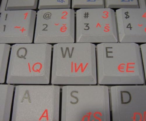 Adesivos de teclado tcheco com um fundo transparente de letras vermelhas para desktop, laptop e notebook