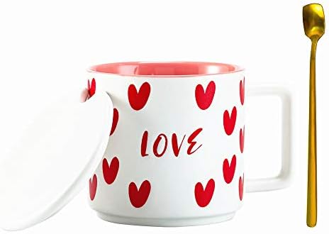 JMcrate Ceramic Coffee Caneca com tampa e alça, 15 onças de copos grandes para mulheres casal, use para escritório, casa, viagem