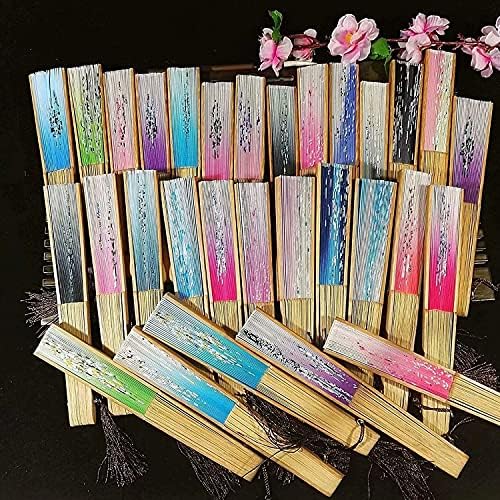 ATongham portátil Fã dobrável Texto personalizado Fã de flor de seda feminina de lótus com moldura de bambu elegante pestil pano manga