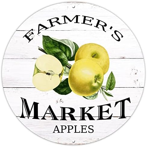 Mercado do fazendeiro redondo de metal lata de metal signo de fazenda de maçãs retro frutas fruitas de metal a faixa de arte de parede