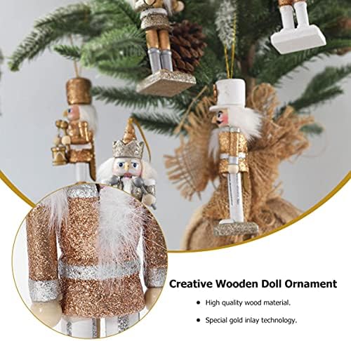 Besportble Christmas Nutcracker Pingente Decoração de Doll Wooden Decoração Creative Glittering Powder Mini Soldier Soldier Nutcrackers Ornamento de Natal E