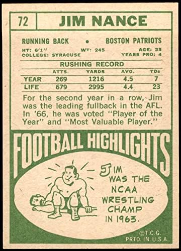1968 Topps 72 Jim Nance New England Patriots NM+ Patriots