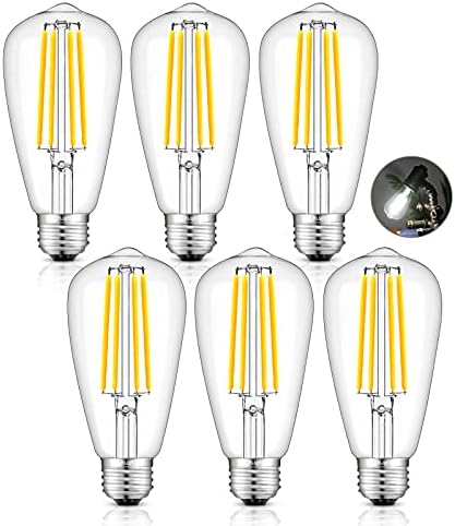 Crlight 8W LED Dimmable Edison Bulb 3000K Branco macio, 70W equivalente 700 lúmens, E26 Base média Vintage estilo ST64 Filamento de vidro fosco, lâmpadas LED LED, versão de escurecimento suave, 6 pacote de 6 pacote