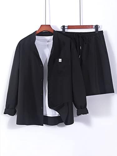 Nibhz roupas de duas peças para homens, letra de carta de bolso de bolso e shorts de cordão sem tee
