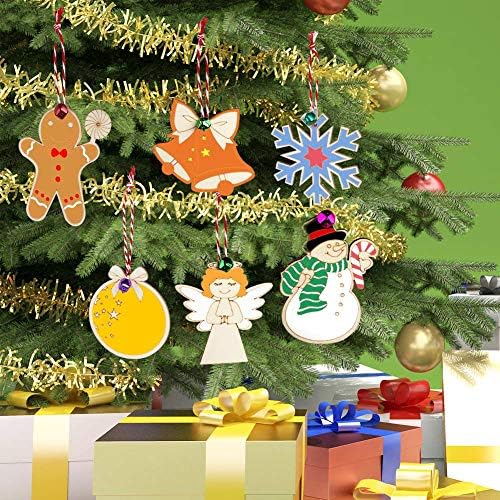 Gudelak 48pcs artesanato de Natal para crianças, enfeites de madeira de Natal Fatias de madeira inacabadas com 6 estilos, kits de enfeites de Natal DIY para decorações de férias de férias de árvore de Natal
