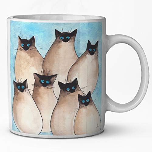 Sunshine casos caneca de café cerâmica - sete gatinhos siamses bobos arte de gato de Denise todos