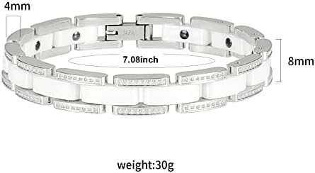 Pulseira magnética de cerâmica branca Enermagix para mulheres, pulseira de desintoxicação de linfonodas magnéticas de aço inoxidável prateado, 7.08''Fashion Health Jewelry