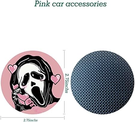 Coasters de carros gritados, acessórios para carros góticos rosa, divertida decoração de carro fantasma para mulheres/meninas,