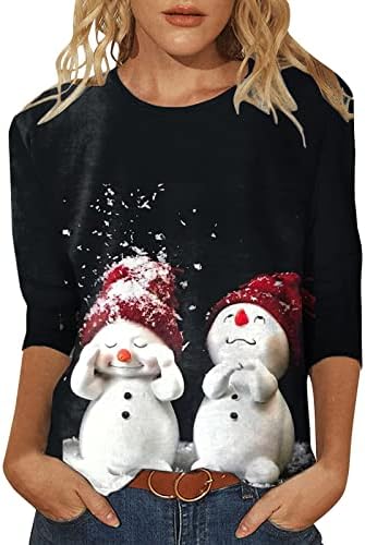 Camisetas camisetas de Natal de tamanho grande as mulheres diariamente impressão de natal o-pescoço o tops de três quartos de luva