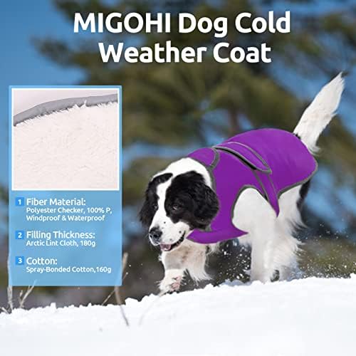 Migohi refletivo à prova d'água à prova de vento Casaco de cão frio clima frio Casaco de cachorro quente Reversível Stormguard Winter Dog Color para cães grandes médios （roxo, L)