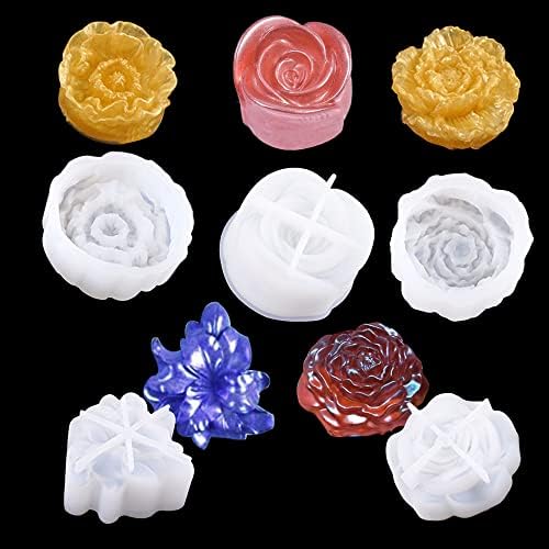 Moldes de silicone de flor 3D Woohome, 5 PCs Rose Daisy Resina Moldes, Moldes de Silicone de Resina de Flores, Jóias de Flores Moldes de Resina Epóxi para Decorações de Casa, Soof