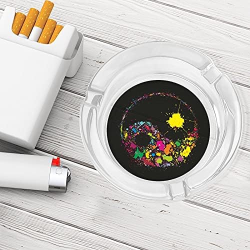 Pintura splash yin yang cigarros fumantes de vidro cinza bandeja de cinzas para decoração de mesa de mesa para escritório em casa
