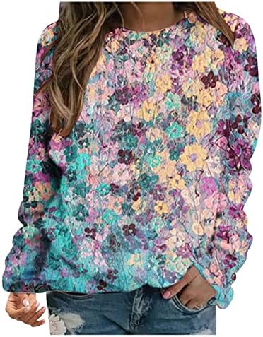Narhbrg Womens Fall Floral Sweatshirt Filtro de flores fofo Moda de manga longa Crew pescoço casual henley camisetas tops