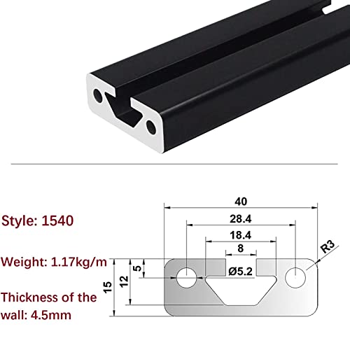 Mssoomm 2 pacote 1540 Comprimento do perfil de extrusão de alumínio 55,12 polegadas / 1400 mm preto, 15 x 40mm 15 séries T tipo