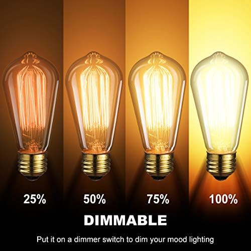 Decorstar 6-Pack Edison lâmpada, lâmpadas de Edison, lâmpada de filamento de gaiola de esquilo vintage antigo, 60W, 2200k âmbar quente, 230 lúmens, 110V, e26, lâmpada Dimmable ST58 para luminárias domésticas e decorativo