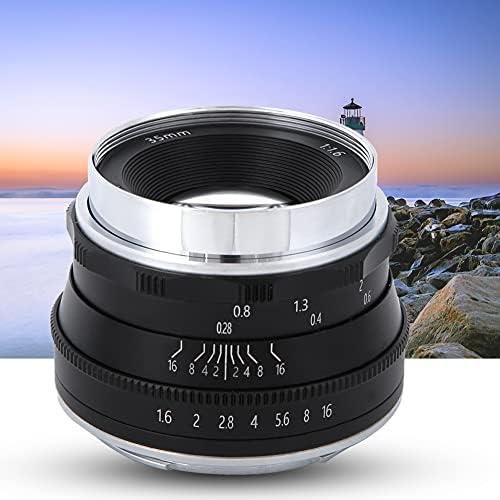 Vifemify Lens de câmera sem espelho, 35mm F1.6 Lente da câmera sem espelho M4 3 Montagem para E M5 E M5II E M10 E M10II
