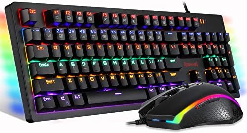 Redragon S117 Teclado de teclado Redragon Combo Mecânica RGB Rainbow Litra de teclado Backboard Brown Switches RGB Gaming Mouse