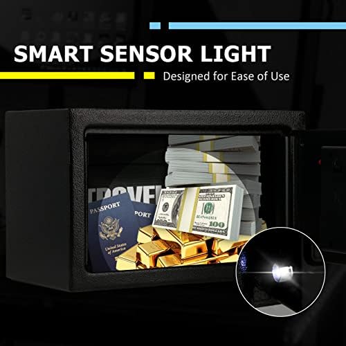 Trovelix Small Safe Caixa para casa com luz sensor, caixa de segurança com chaves, caixa de bloqueio de dinheiro segura com teclado, caixa segura pessoal para dinheiro