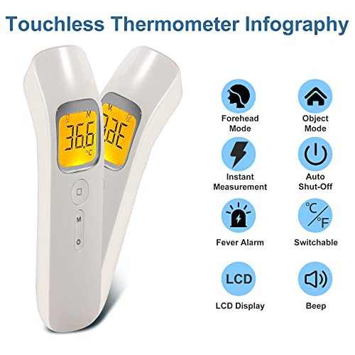 Termômetro de testa RGDOOD para adultos e crianças, termômetros não contatos, termômetro de bebê infravermelho digital, termômetro temporal preciso com função de modo de objeto, 20 Definir recall de memória