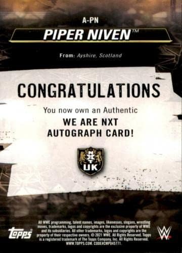 Piper Niven 2021 TOPPS NXT Autentic Autograph Card A -PN 100/250 WWE UK - Cartões de faculdade autografados