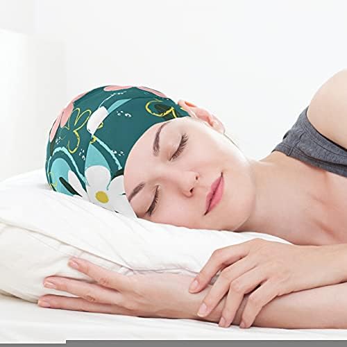 Skull Cap boné do sono de trabalho chapéu de capacete para mulheres flores folhas desenhadas à mão Capas de dormir verde floral