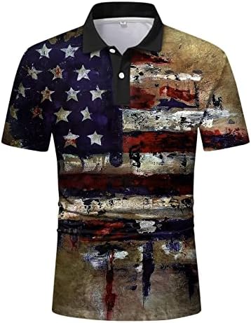 XXBR Soldado Polo Polo Mens Mens American Flag American Print Golf Tops Botão de verão Camisa casual de tênis