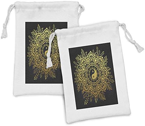 Conjunto de bolsas de tecido de mandala lunarable de 2, flor de jardim em coroa de folhas yin e yang galhos flores,