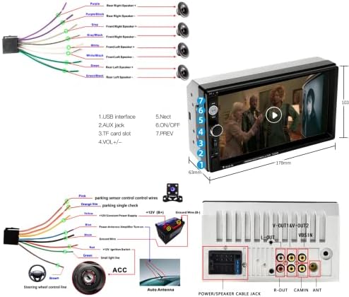 Estéreo de carro duplo com câmera Bluetooth e backup de 7 polegadas HD HD Touchscreen Multimedia Receptores de áudio do carro Suporte