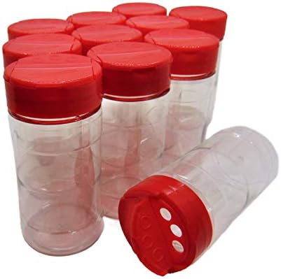 Grande jarra de garrafa de contêiner de especiarias de plástico transparente de 8 oz com tampa vermelha de tampa de 11 - FLAP COM