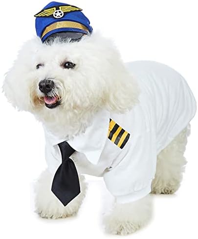 Fantasia de cão de capitão de Coomour com chapéu engraçado piloto de roupas para animais de estimação para camisetas de cachorro