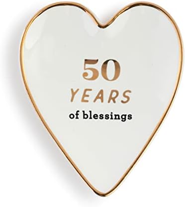 Demdaco 50th Anniversary Gold 4 x 3,5 grés de cerâmica Arte Heart Tinket Prato