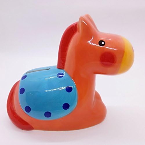 Cerâmica do banco de porquinho de cavalo laranja de 5 altura - estátua de animais estatuetas - cerâmica em miniatura feita à mão