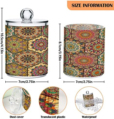 Alaza 2 Pack QTIP Dispensador Brown Mandala Floral Banheiro Bancels Organizadores para bolas de algodão/swabs/almofadas/fio